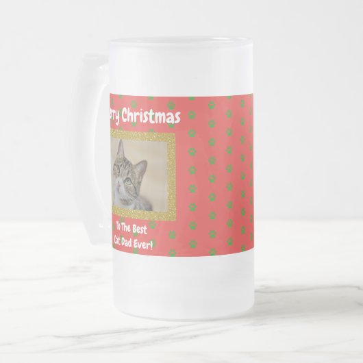 Kerstbeste kat Pap Ever Pet Foto Matglas Bierpul (Voorkant links)