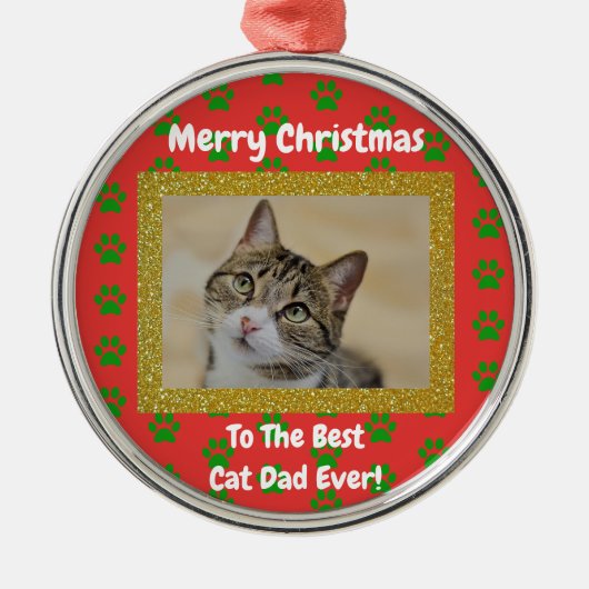 Kerstbeste kat Pap Ever Pet Foto Metalen Ornament (Voorkant)
