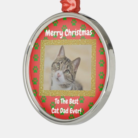 Kerstbeste kat Pap Ever Pet Foto Metalen Ornament (Links)