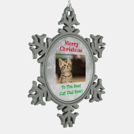 Kerstbeste kat Pap Ever Pet Foto Tin Sneeuwvlok Ornament (Links)