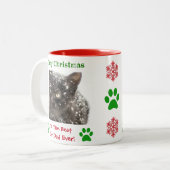 Kerstbeste kat Pap Ever Pet Foto Tweekleurige Koffiemok (Voorkant links)