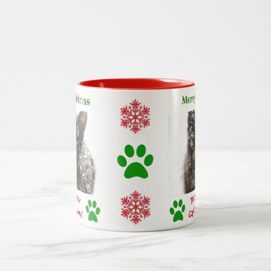 Kerstbeste kat Pap Ever Pet Foto Tweekleurige Koffiemok (Center)