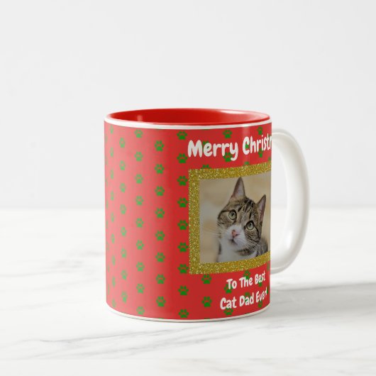 Kerstbeste kat Pap Ever Pet Foto Tweekleurige Koffiemok (Voorkant rechts)