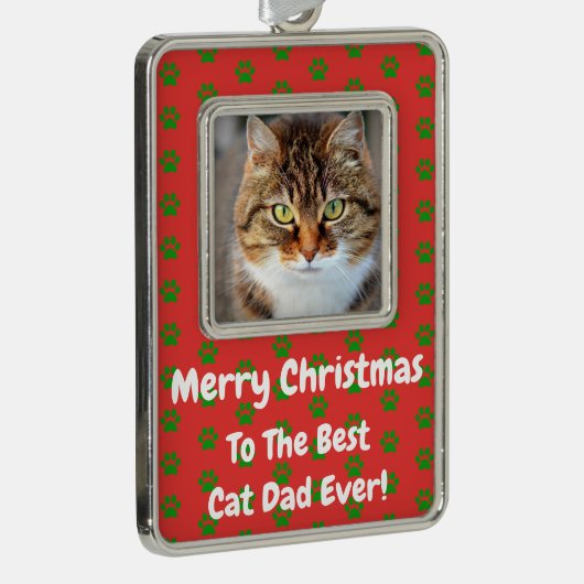 Kerstbeste kat Pap Ever Pet Foto Verzilverd Omlijst Ornament (Rechts)