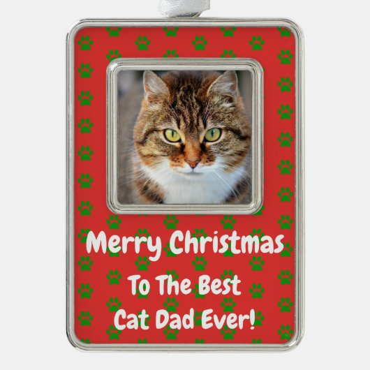 Kerstbeste kat Pap Ever Pet Foto Verzilverd Omlijst Ornament (Voorkant)
