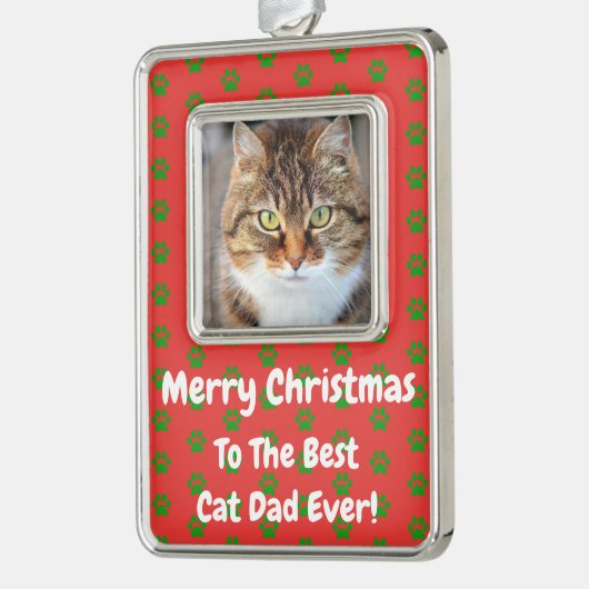 Kerstbeste kat Pap Ever Pet Foto Verzilverd Omlijst Ornament (Links)