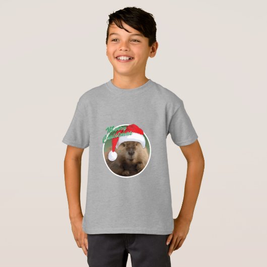 Kerstbever - Kinderen Basic T-Shirt (Voorkant volledig)