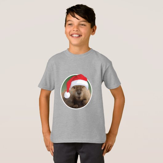 Kerstbever - Kinderen Basic T-Shirt (Voorkant volledig)