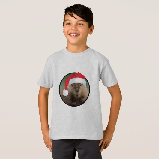 Kerstbever - Kinderen Basic T-Shirt (Voorkant volledig)