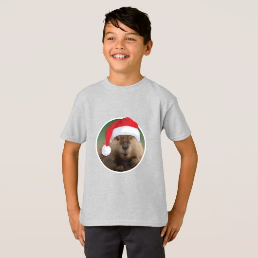Kerstbever - Kinderen Basic T-Shirt (Voorkant volledig)