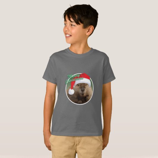Kerstbever - Kinderen Basic T-Shirt (Voorkant volledig)