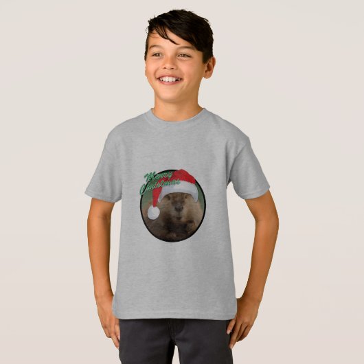 Kerstbever - Kinderen Basic T-Shirt (Voorkant volledig)