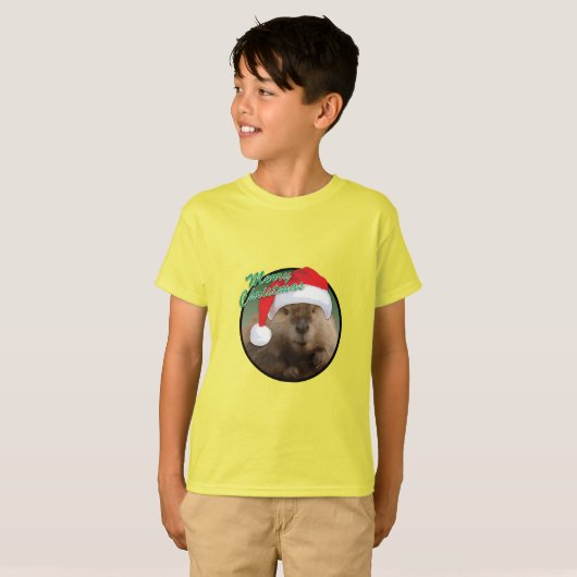 Kerstbever - Kinderen Basic T-Shirt (Voorkant volledig)