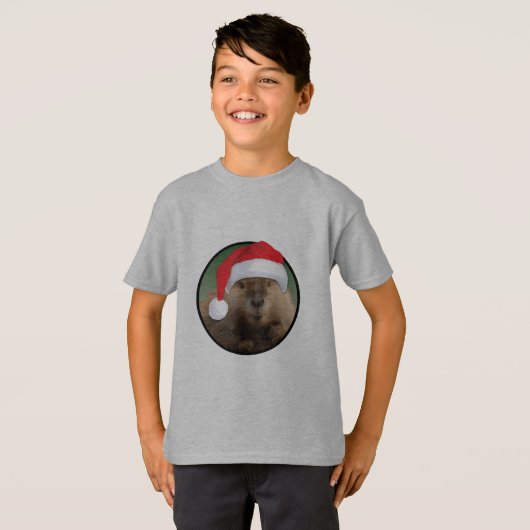 Kerstbever - Kinderen Basic T-Shirt (Voorkant volledig)