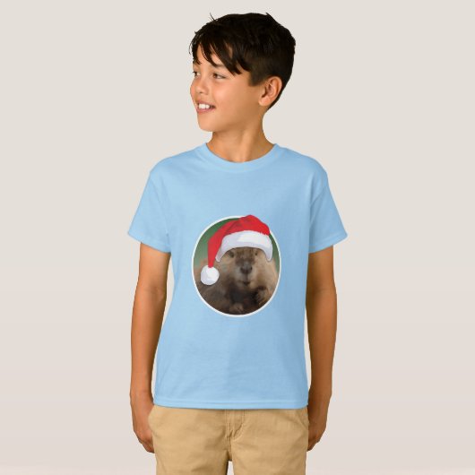 Kerstbever - Kinderen Basic T-Shirt (Voorkant volledig)