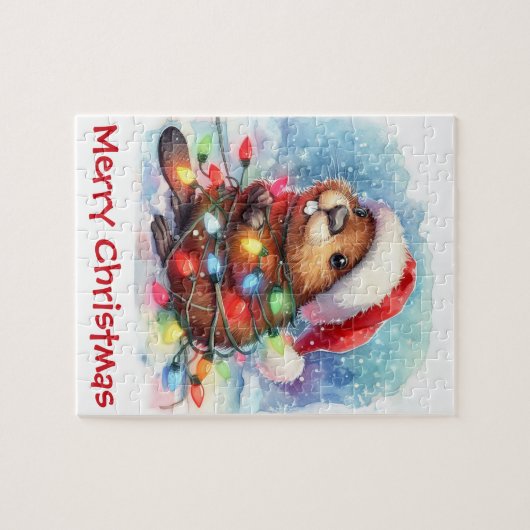 Kerstbever puzzel legpuzzel (Horizontaal)