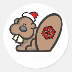 kerstbever ronde sticker