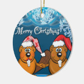 kerstbevers keramisch ornament (Links)