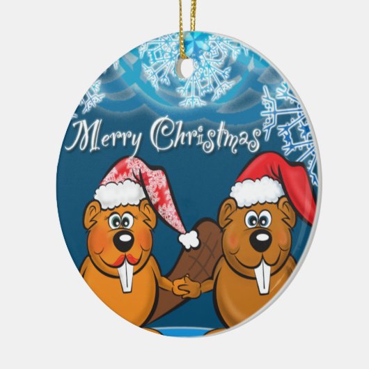 kerstbevers keramisch ornament (Links)