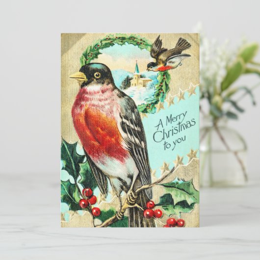 kerstbevogel Holly Kaart (Staand voorkant)