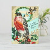  kerstbevogel Holly Kaart (Staand voorkant)