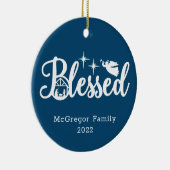 Kerstbevruchting blauw en wit keramisch ornament (Rechts)