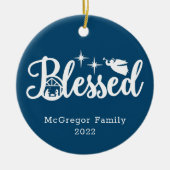 Kerstbevruchting blauw en wit keramisch ornament (Voorkant)