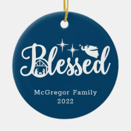 Kerstbevruchting blauw en wit keramisch ornament