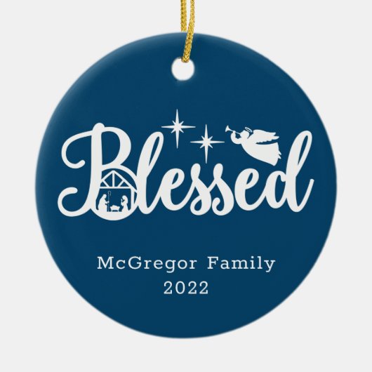 Kerstbevruchting blauw en wit keramisch ornament (Voorkant)