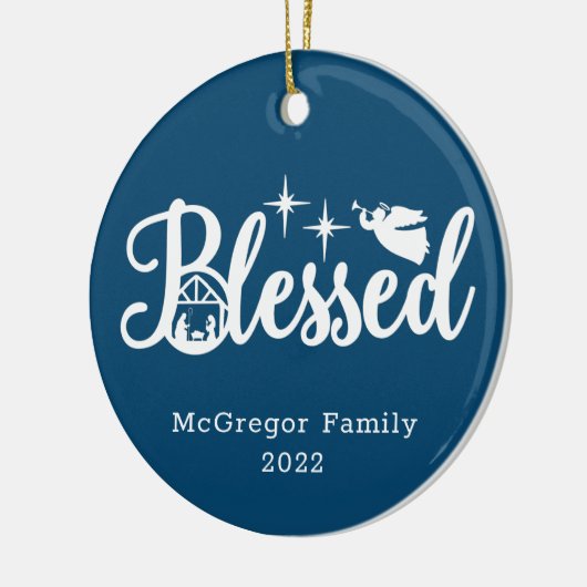 Kerstbevruchting blauw en wit keramisch ornament (Links)