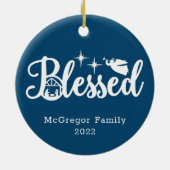 Kerstbevruchting blauw en wit keramisch ornament (Achterkant)