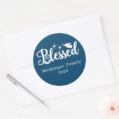 Kerstbevruchting blauw en wit ronde sticker (Envelop)