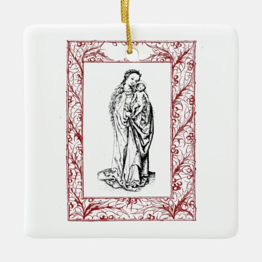 Kerstbevruchting Madonna en Child Holly Ceramic Keramisch Ornament (Voorkant)