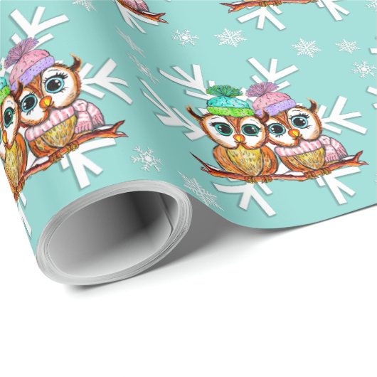 kerstbezit met Waterverf en sneeuwvlokken Blauwgro Cadeaupapier (Rol Hoek)