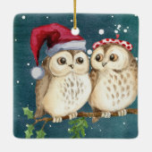 Kerstbezit op bijkantoor bij nacht keramisch ornament (Achterkant)