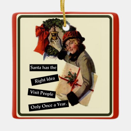 Kerstbezoek Funny Holiday Keramisch Ornament (Voorkant)