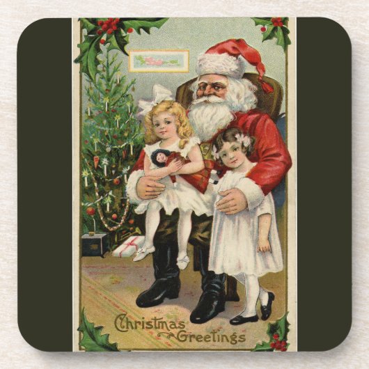  kerstbezoeker met twee zoete meisjes drankjes onderzetter (Voorkant)