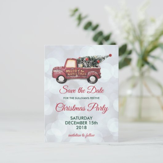 Kerstbezorging Truck Party Save the Date Briefkaart (Staand voorkant)