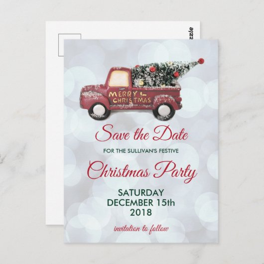 Kerstbezorging Truck Party Save the Date Briefkaart (Voorkant / Achterkant)
