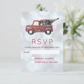 Kerstbezorgwagen met Xmas Tree RSVP Kaartje (Staand voorkant)