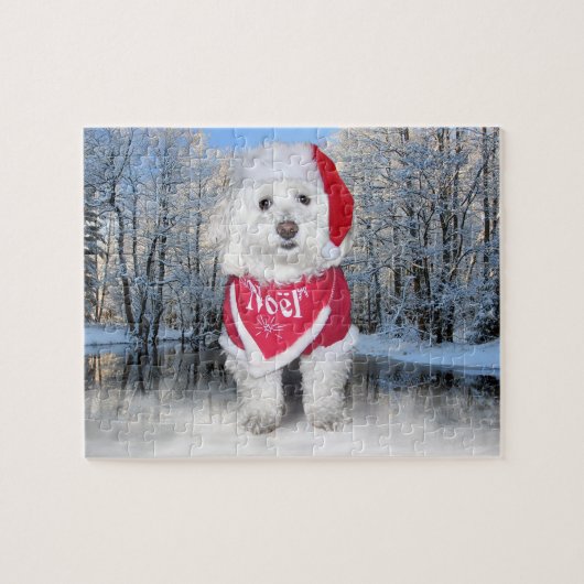 Kerstbichon Frise Dog Legpuzzel (Horizontaal)