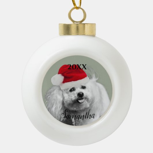 KerstBichon Frise-hond gepersonaliseerde versierin Keramische Bal Ornament (Voorkant)