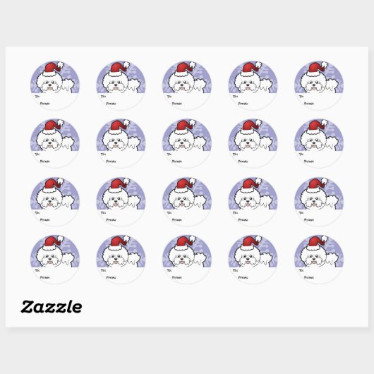 Kerstbichon Frise Ronde Sticker (Vel)