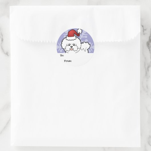 Kerstbichon Frise Ronde Sticker (Tas)
