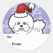 Kerstbichon Frise Ronde Sticker (Voorkant)