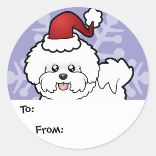 Kerstbichon Frise Ronde Sticker