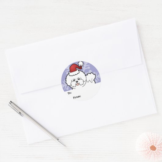 Kerstbichon Frise Ronde Sticker (Envelop)