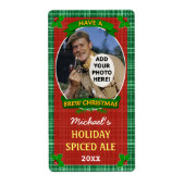 Kerstbier Gepersonaliseerd Foto Groen Plaid Etiket (Voorkant)