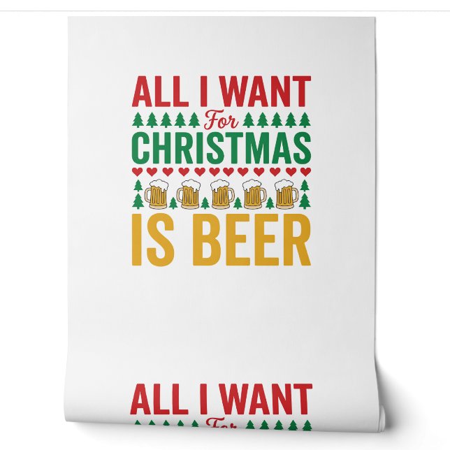 Kerstbier Grappig Vakantie Drinken Design Behang (Afrollen)