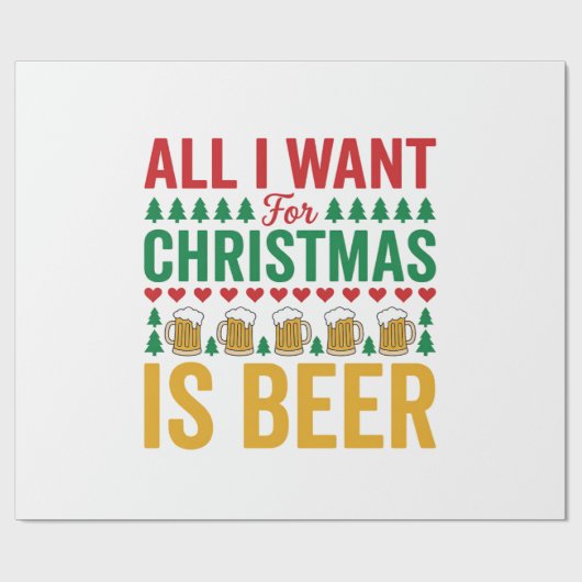 Kerstbier Grappig Vakantie Drinken Design Cadeaupapier (Vlak)